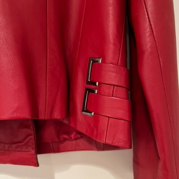 Red Leather Moto Jacket size M - Picture 8 of 13